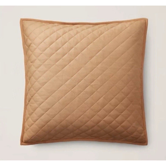 Ralph Lauren European Euro Sham Quilted Cromwell Modern Equestrian Brown Camel - Picture 1 of 4